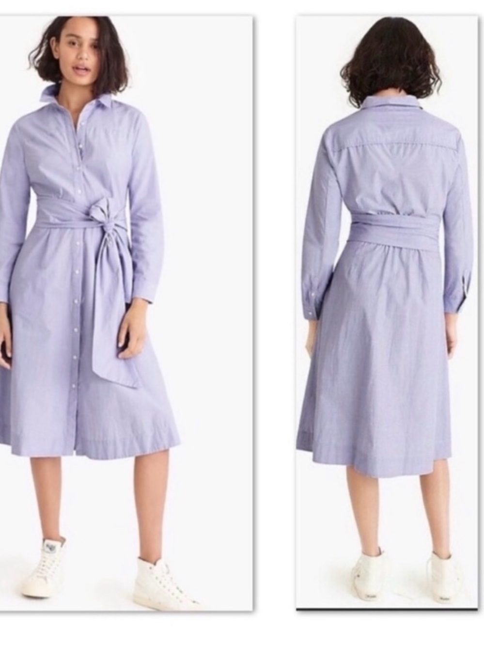 Button-Front Tie-Waist Shirt Dress in Light Blue